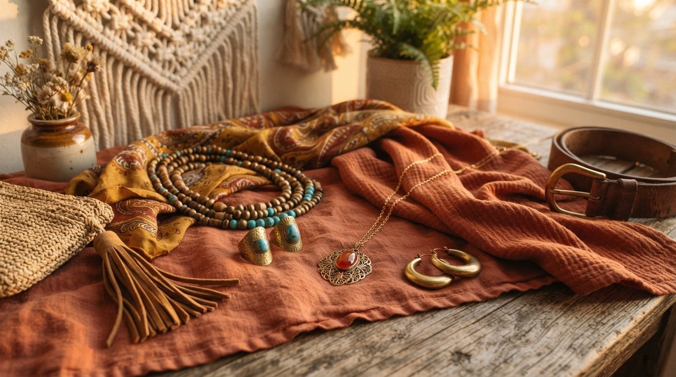 Hippie Λεπτή Πλεκτή Ζώνη με Φούντες